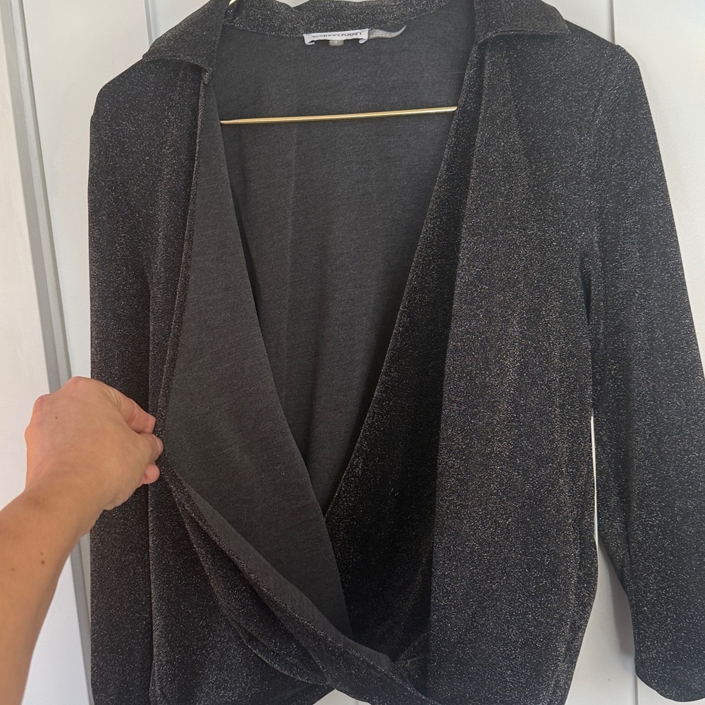 Calvin Klein Black Shimmer Wrap V-Neck Sweater Women’s Size Large